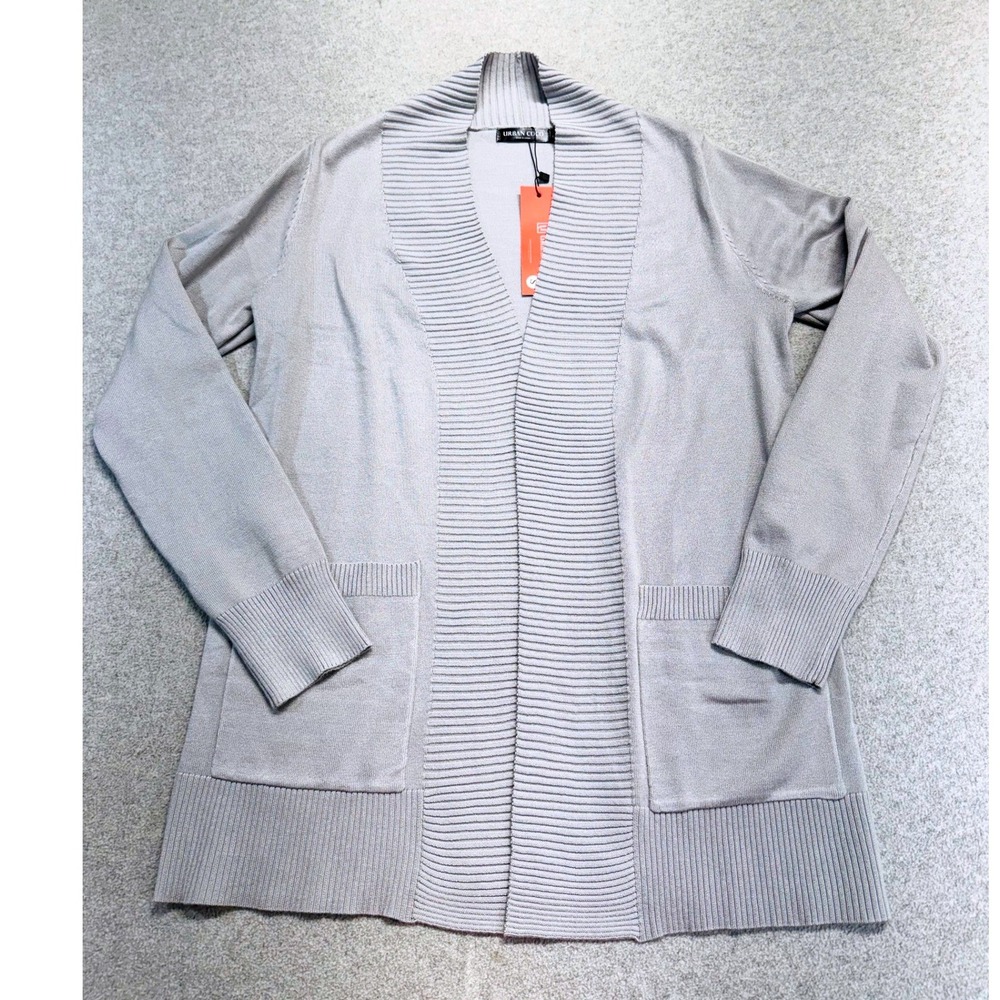 Urban Coco Women's Gray Open Front Knit Cardigan Sweater‎ Pockets Size Small NWT